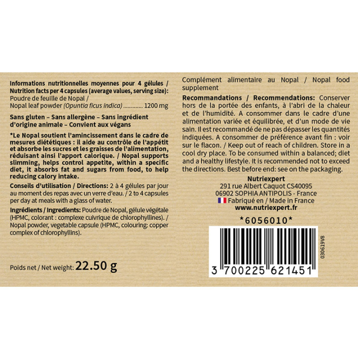 Nopal - Capte les graisses et sucres ingérés - 60 gélules végétales