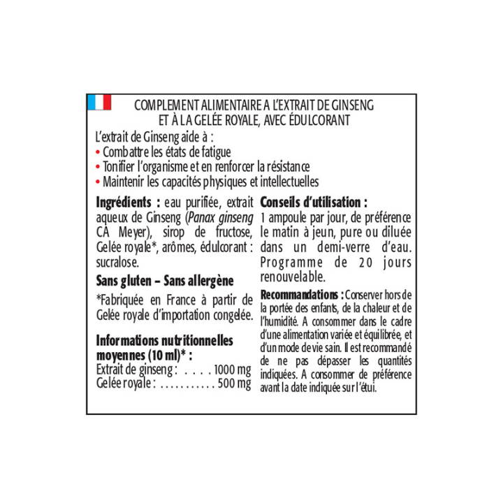 Ginseng Gelée Royale Ampoules - Tonus physique et intellectuel