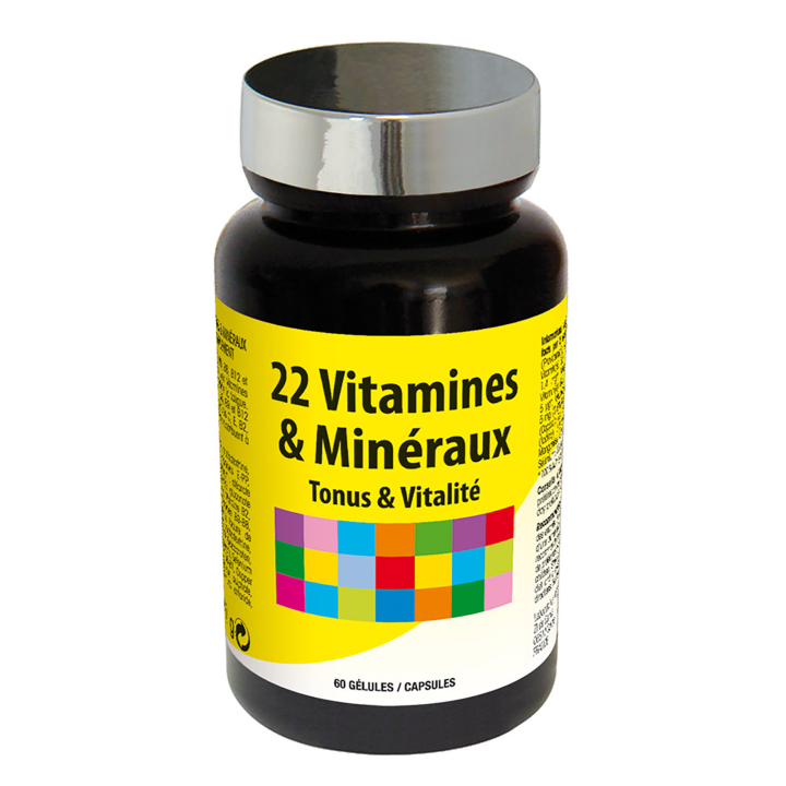 22 Vitamines & Minéraux - Aide à réduire la fatigue - 60 gélules