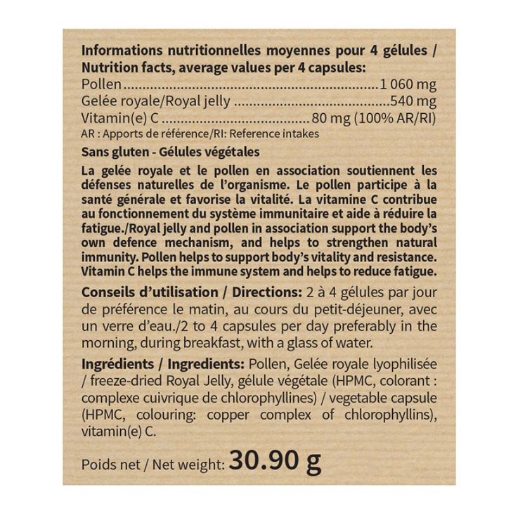 Gelée Royale Pollen - Augmente résistance de l'organisme - 60 gélules