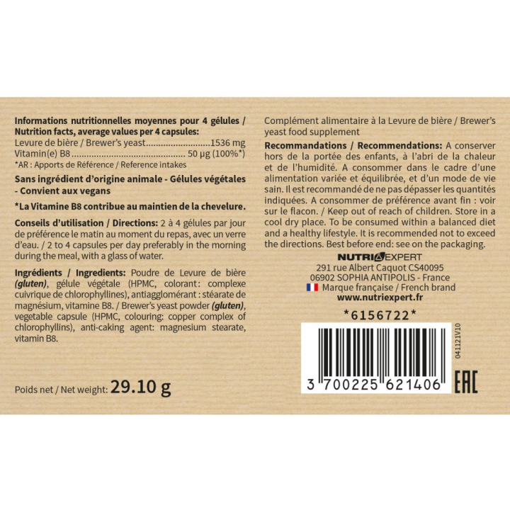 Levure de Bière - Beauté des cheveux et des ongles - 60 gélules