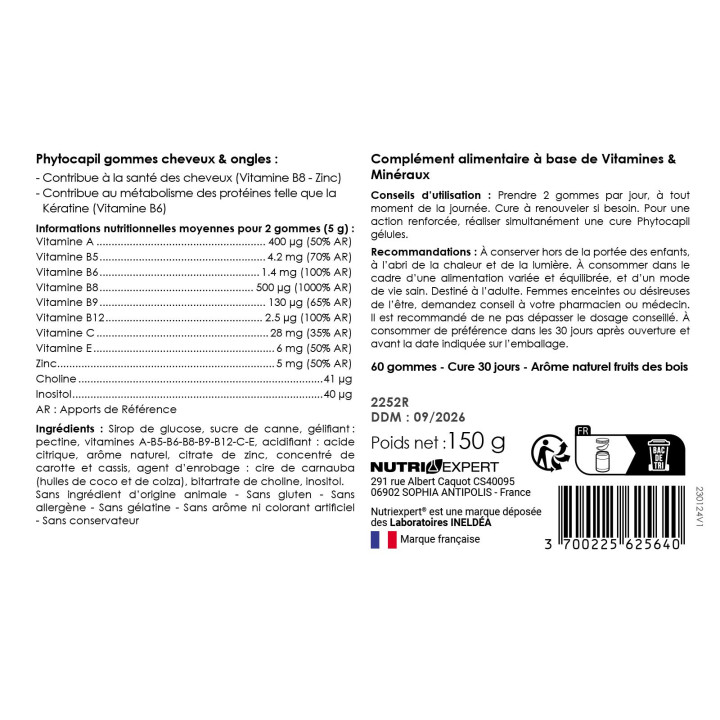 Phytocapil Gommes Cheveux & Ongles - Compléments pour des Cheveux Brillants