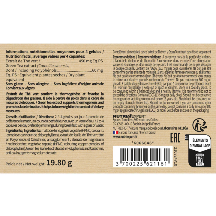 Thé Vert - Favorise la perte de masse grasse - 60 gélules végétales